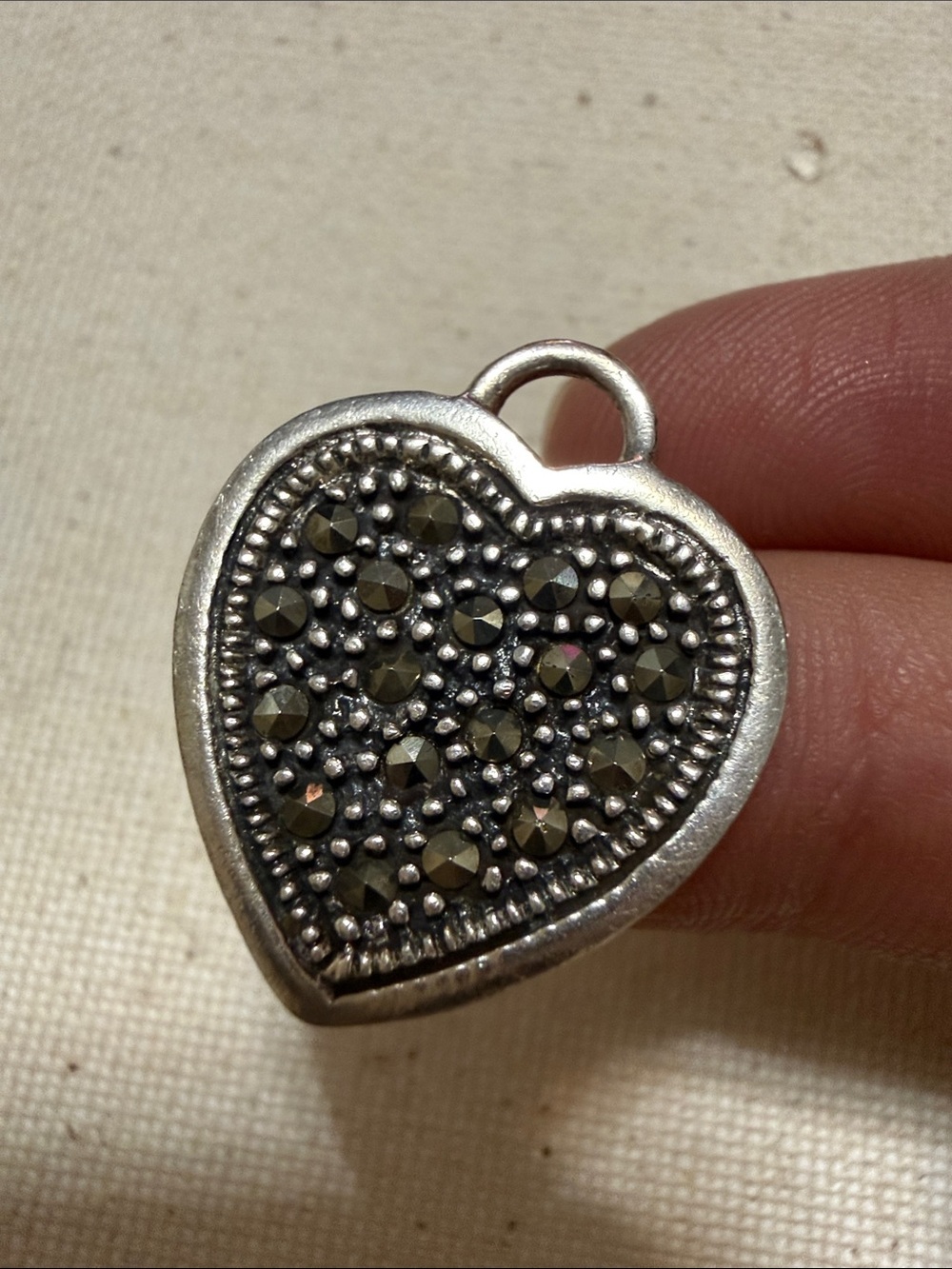 Sterling Silver 925 Heart Pendant with Faceted marcasite Stones